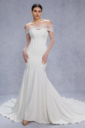 Trumpet-Mermaid Court Train Stretch Satin Wedding Dress CW3332
