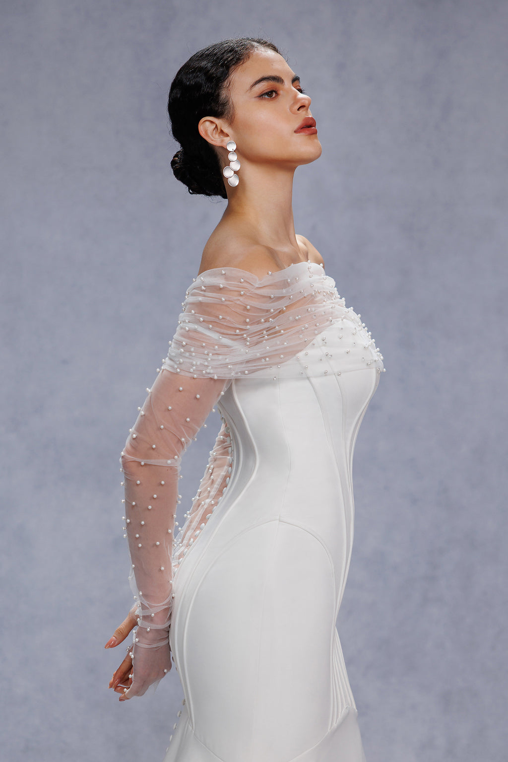 Trumpet-Mermaid Court Train Stretch Satin Wedding Dress CW3332