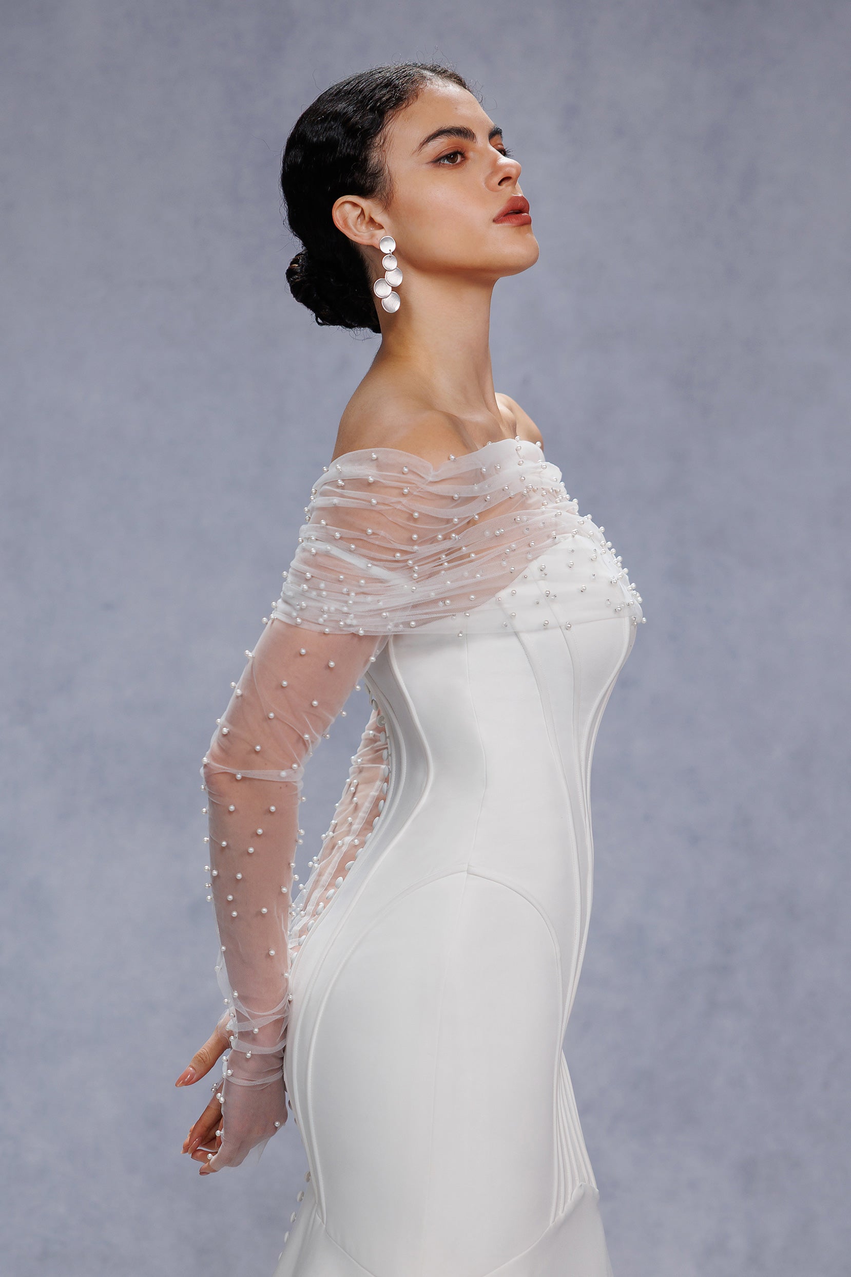 Trumpet-Mermaid Court Train Stretch Satin Wedding Dress CW3332