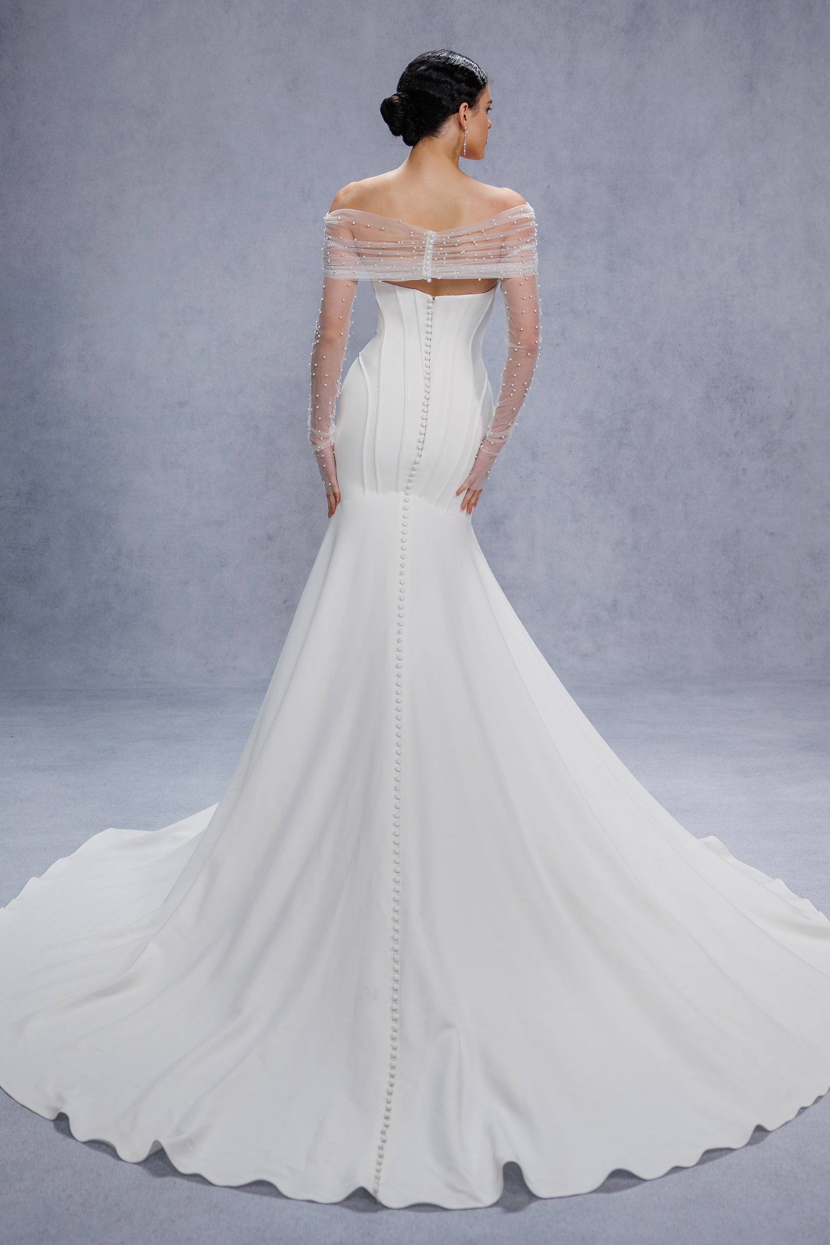 Trumpet-Mermaid Court Train Stretch Satin Wedding Dress CW3332