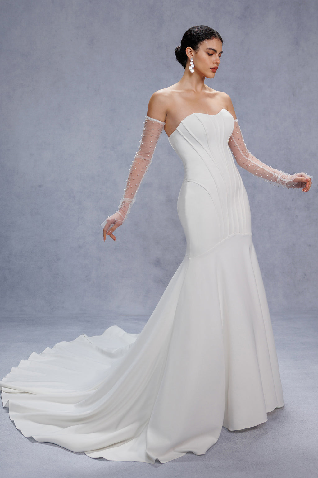 Trumpet-Mermaid Court Train Stretch Satin Wedding Dress CW3332