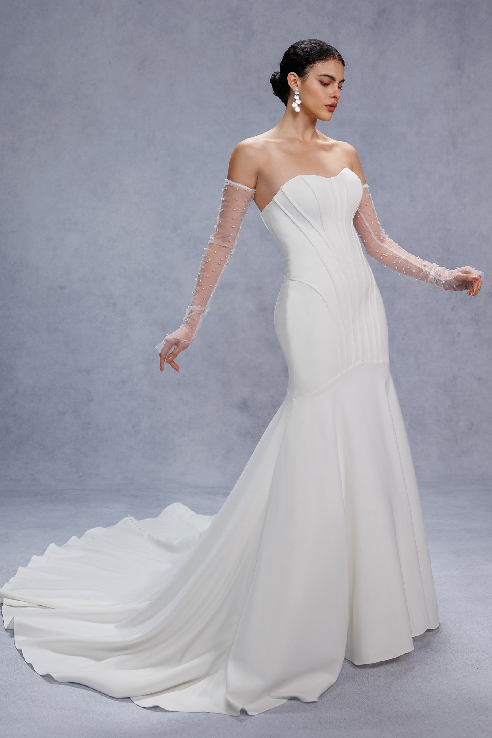 Trumpet-Mermaid Court Train Stretch Satin Wedding Dress CW3332