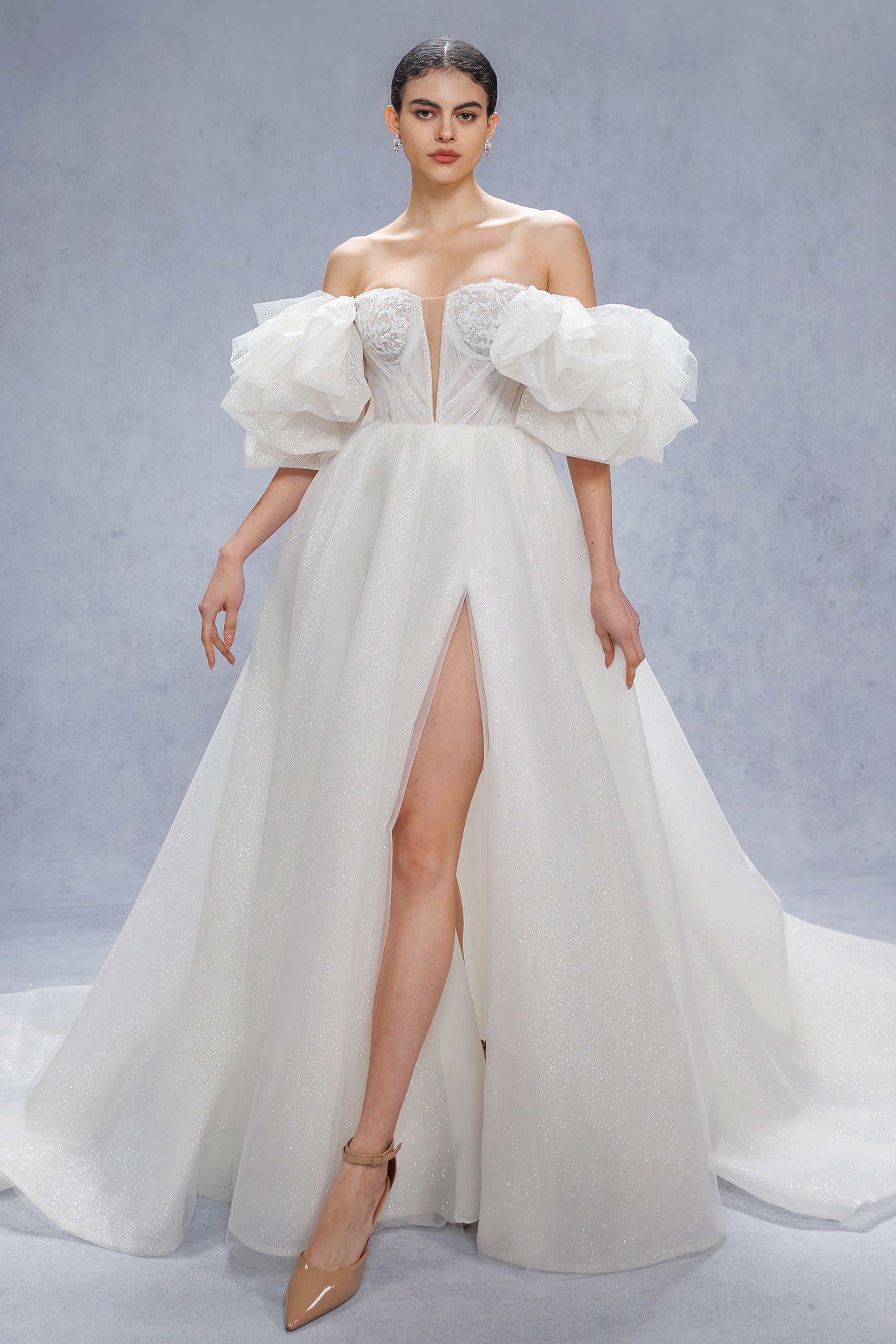 A-Line Court Train Glitter Wedding Dress CW3342