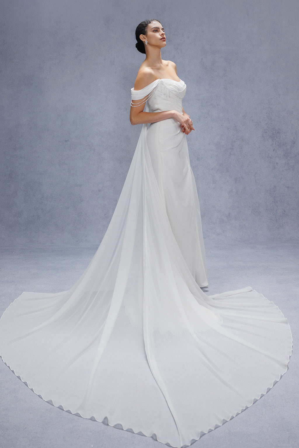 Sheath-Column Chapel Train Chiffon Wedding Dress CW3330