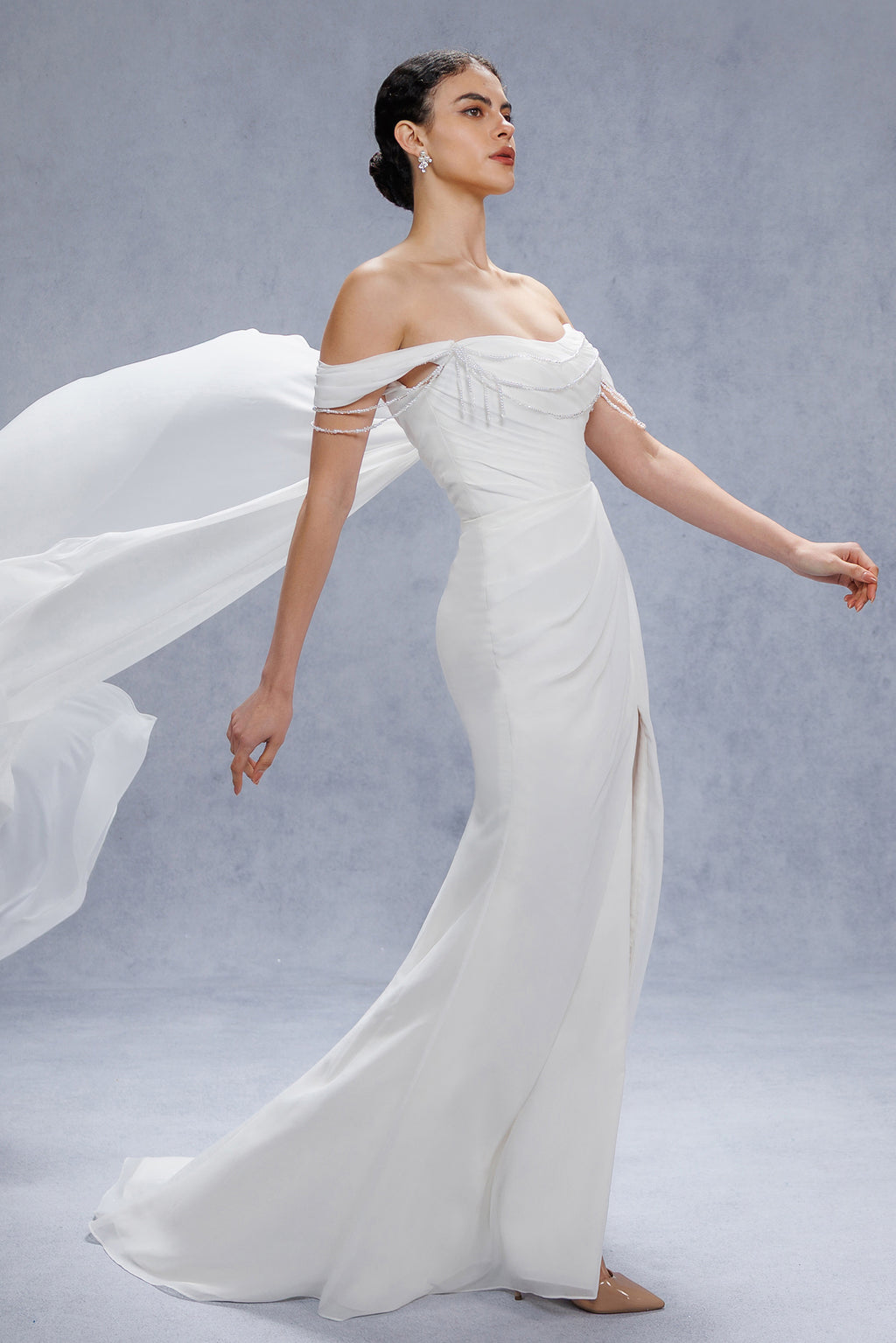 Sheath-Column Chapel Train Chiffon Wedding Dress CW3330