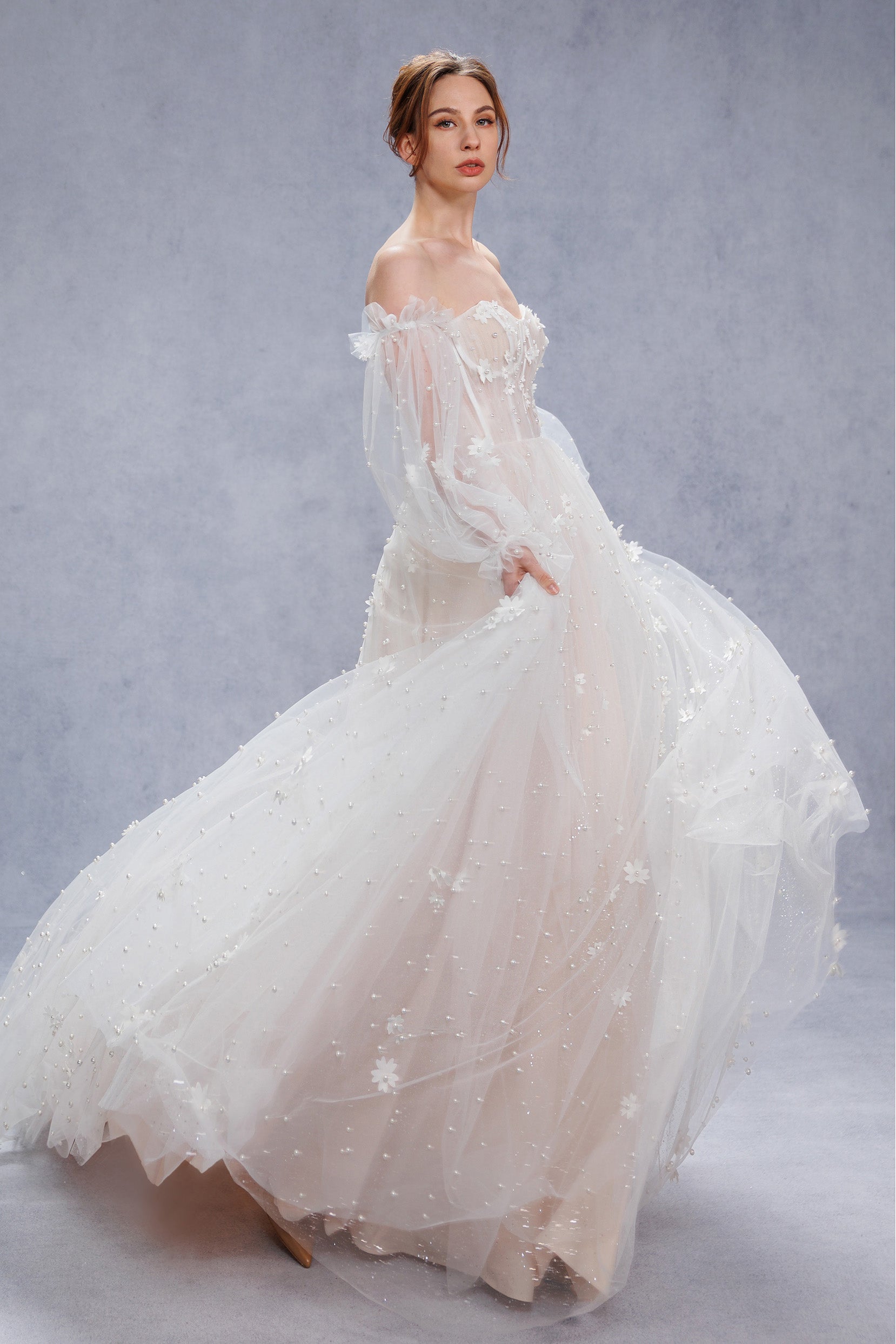 A-Line Court Train Tulle Wedding Dress CW3341