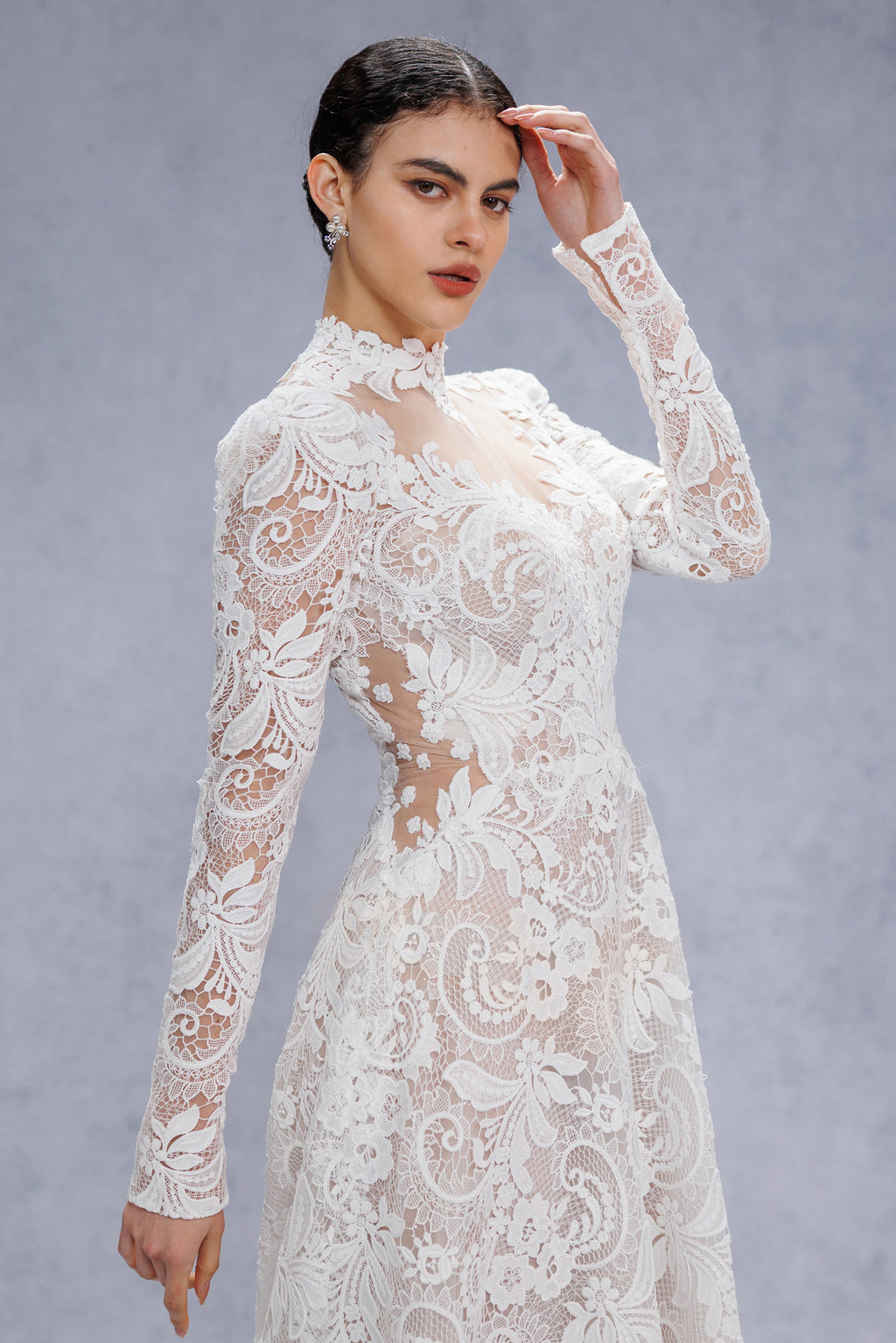 A-Line Court Train Lace Tulle Wedding Dress CW3538