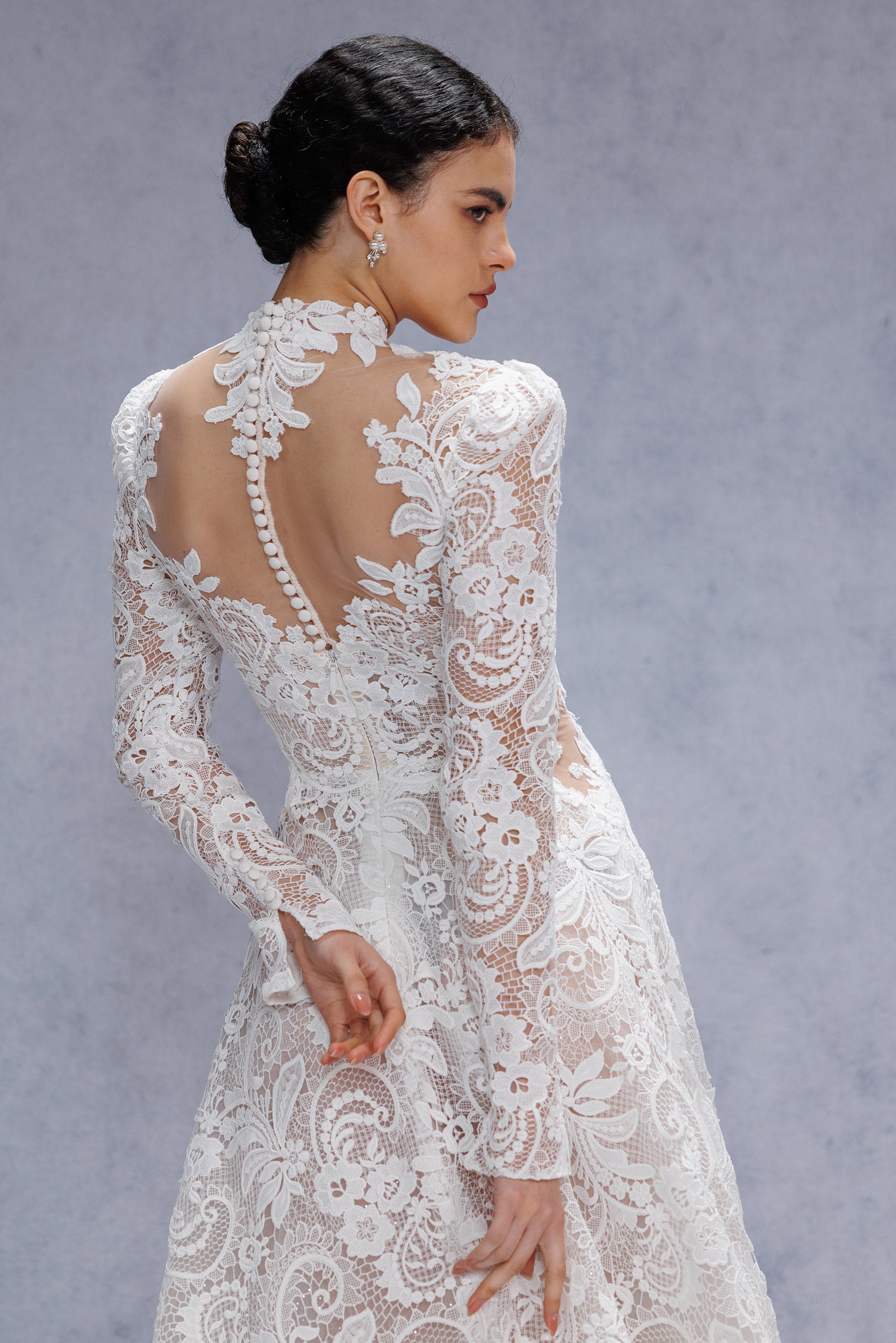 A-Line Court Train Lace Tulle Wedding Dress CW3538