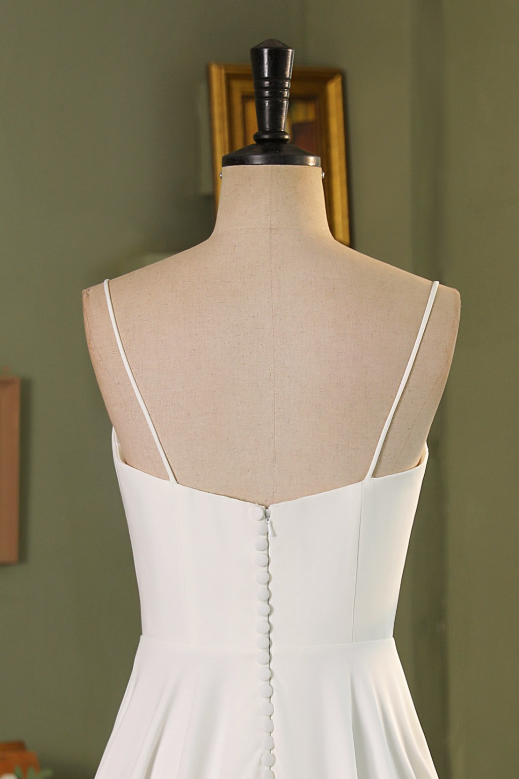 Spaghetti Straps A Line Crepe Wedding Dress MMF3058
