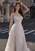 Strapless Sparkle Lace Bridal Gown with 3D Flowers MMH2022