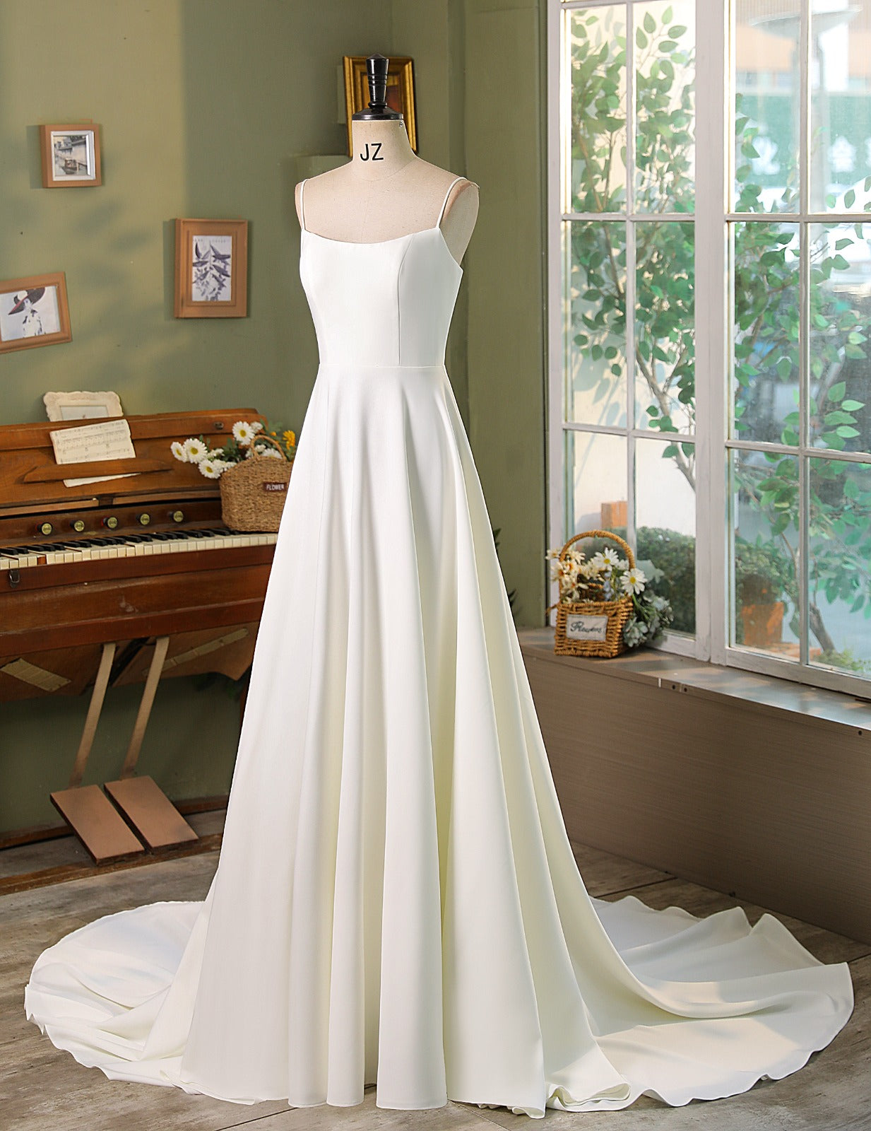 Spaghetti Straps A Line Crepe Wedding Dress MMF3058