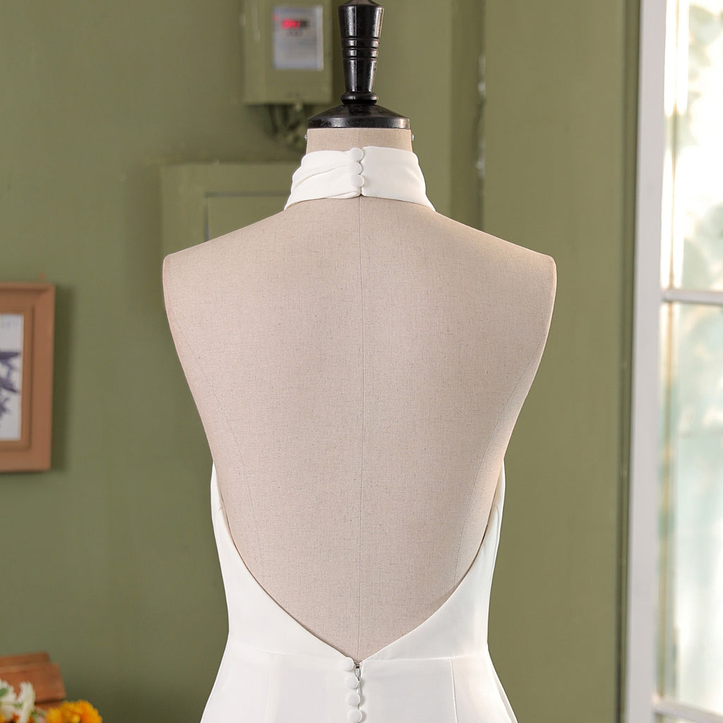 Halter Neck Crepe Mermaid Bridal Dress MMF1986