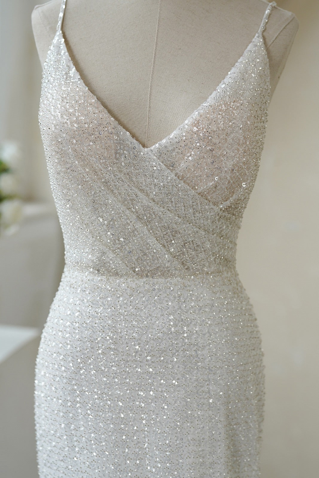Spaghetti Straps Pleat Beaded Lace Mermaid Wedding Dress MMF2147