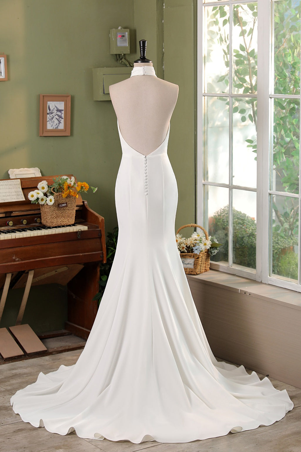Halter Neck Crepe Mermaid Bridal Dress MMF1986