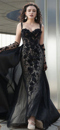 Chic Black Fit and Flare Gown with Sweetheart Neckline CMM2028