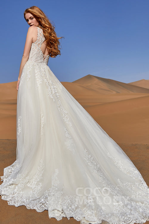 A-Line Court Train Tulle and Lace Wedding Dress LD5813