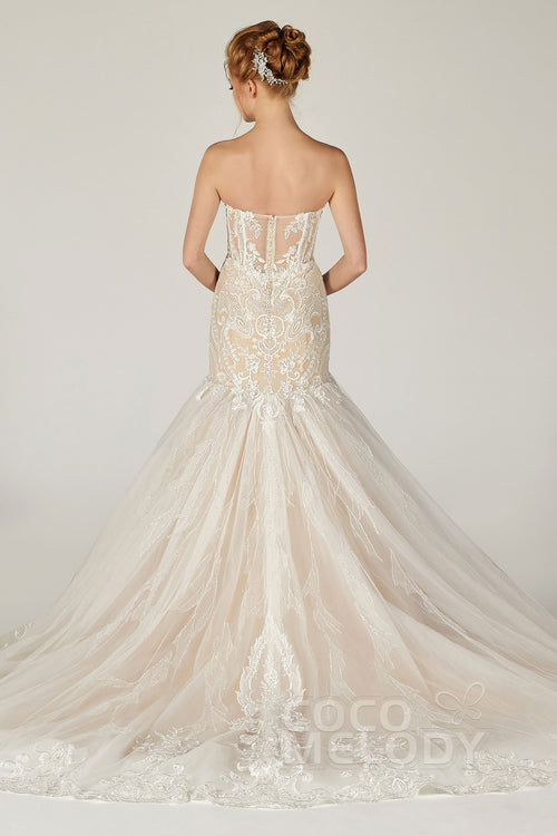 Trumpet Court Train Tulle Elastic Satin Wedding Dress CW2120