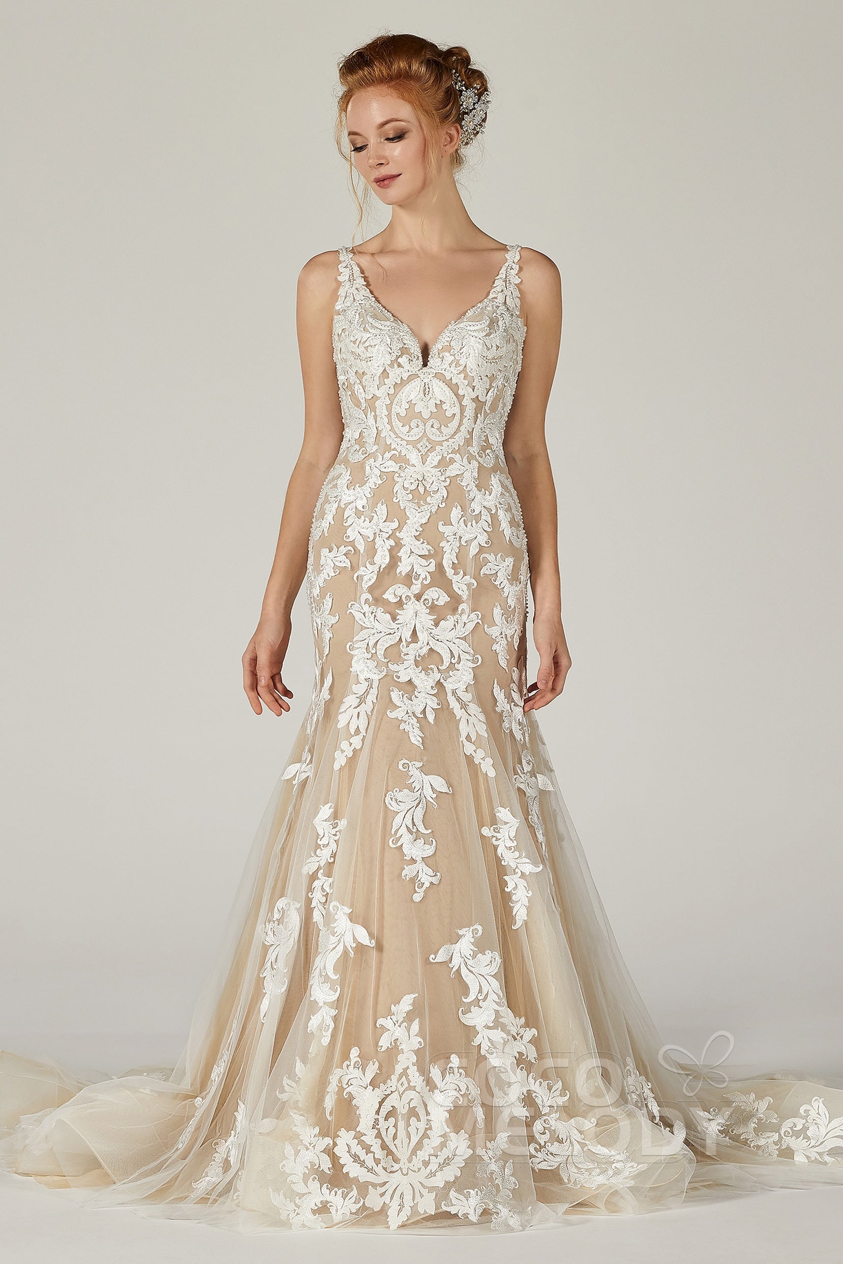 Trumpet-Mermaid Court Train Tulle Wedding Dress CW2123