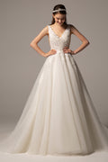 A-Line Chapel Train Tulle Wedding Dress CW2379
