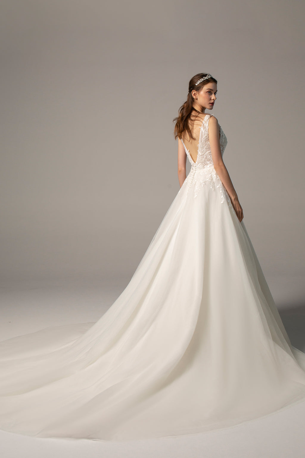 A-Line Chapel Train Tulle Wedding Dress CW2379