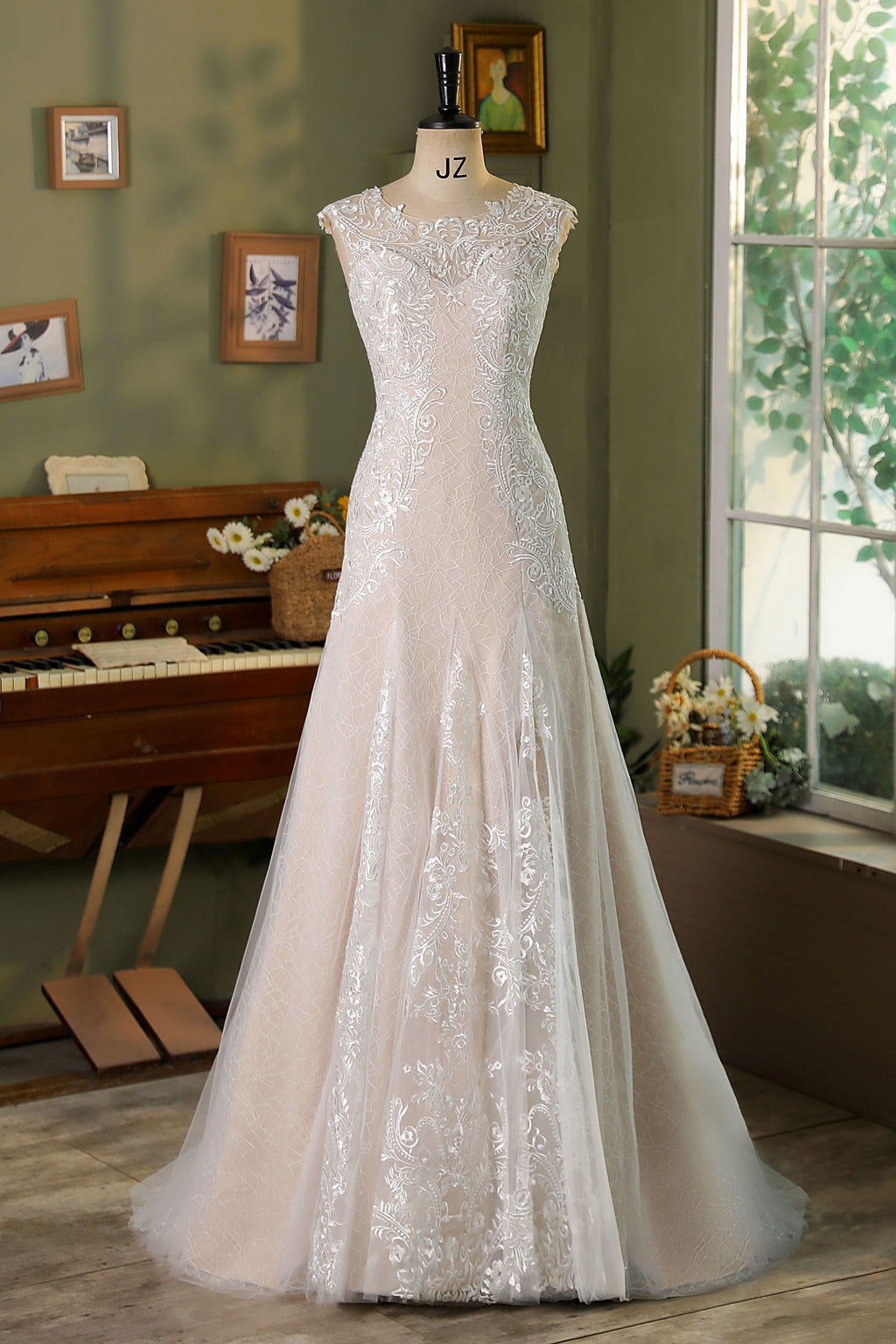 Flare Fit Mermaid Bridal Dress With Whole Piece Lace Underlay MMF2421