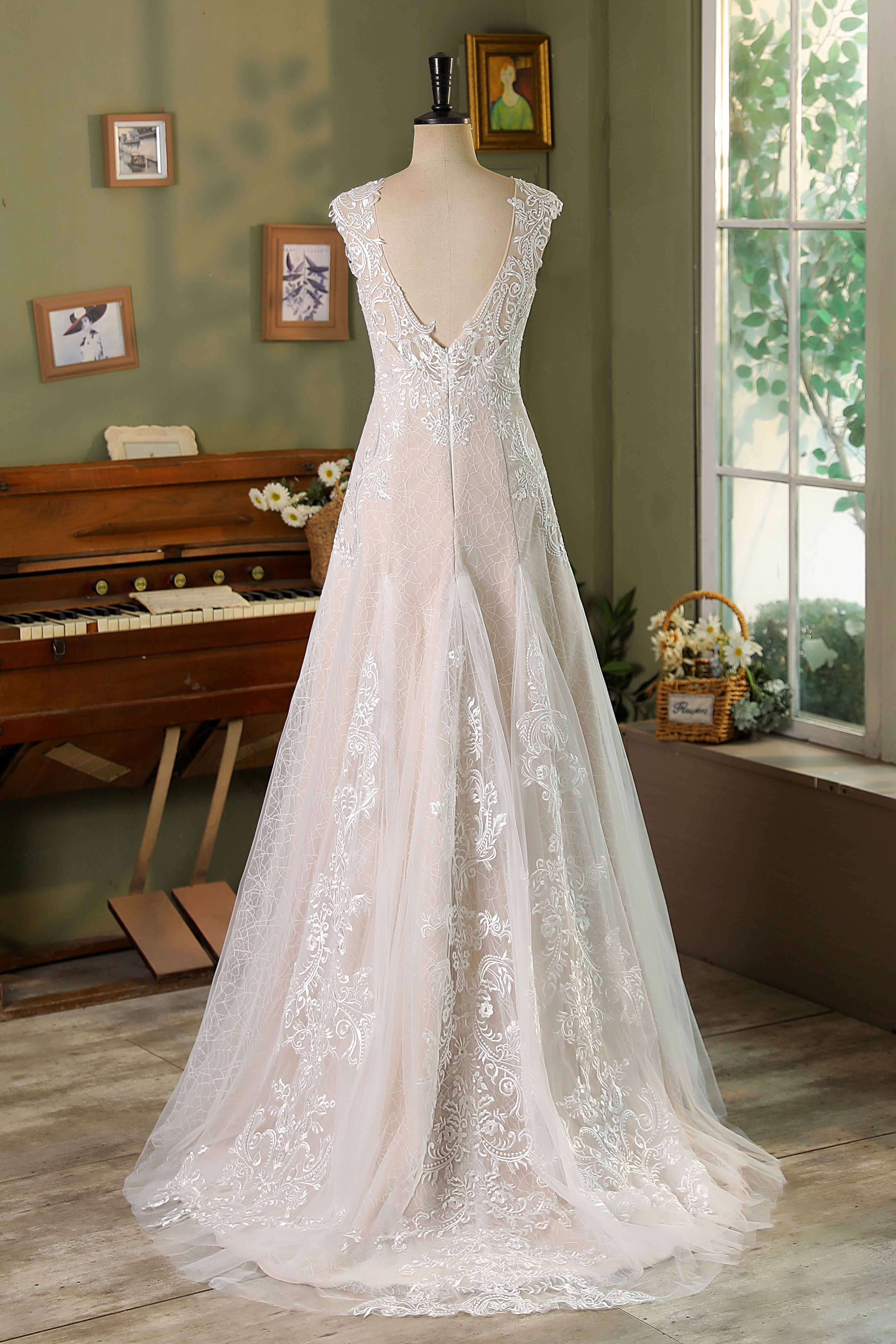 Flare Fit Mermaid Bridal Dress With Whole Piece Lace Underlay MMF2421