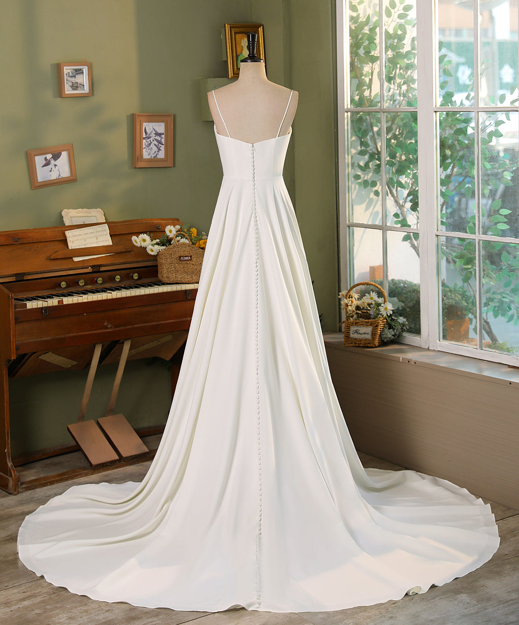 Spaghetti Straps A Line Crepe Wedding Dress MMF3058