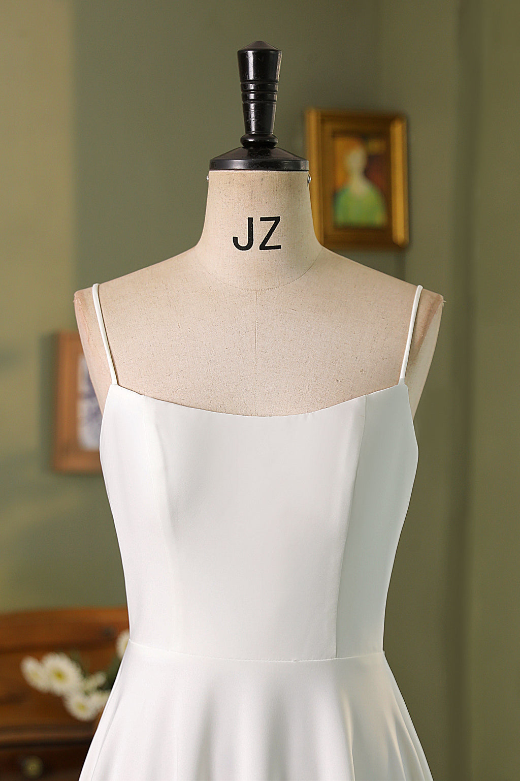 Spaghetti Straps A Line Crepe Wedding Dress MMF3058