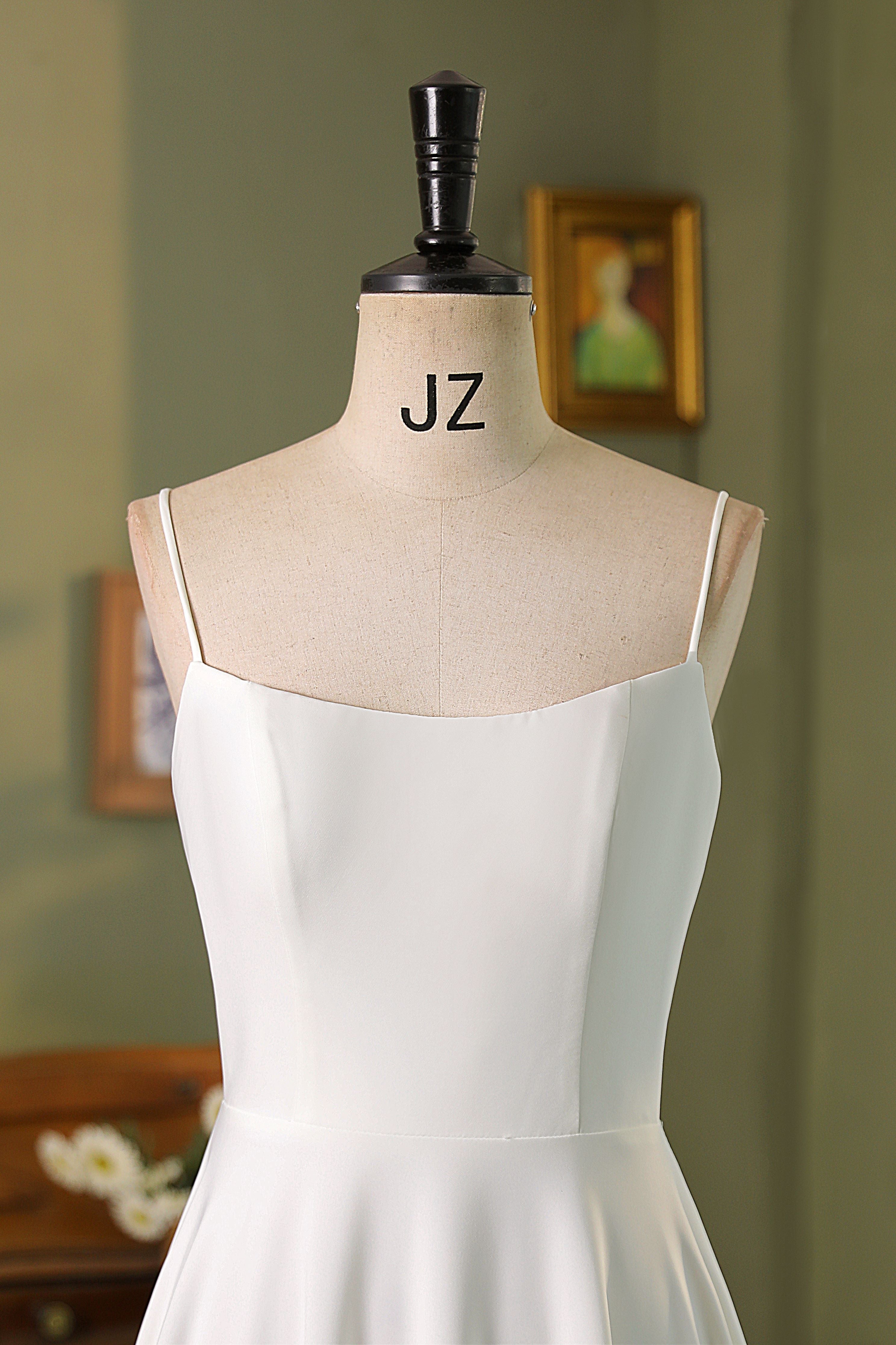 Spaghetti Straps A Line Crepe Wedding Dress MMF3058