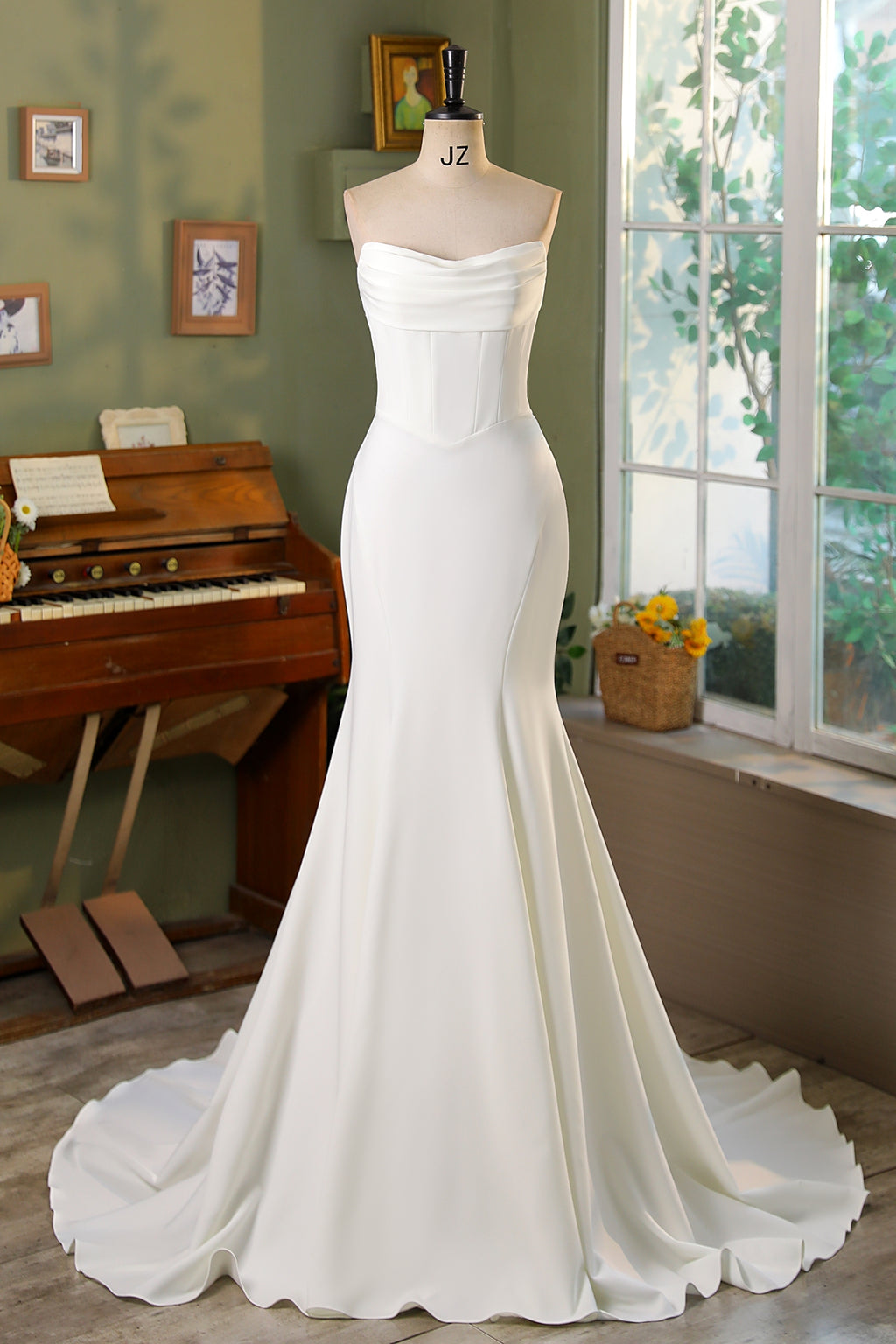 Fit And Flare Detached Off Shoulder Crepe Wedding Dress MMF3074