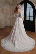 Flowing Off-the-Shoulder 3-D Flower Lace Ballgown Wedding Dress MMF3615