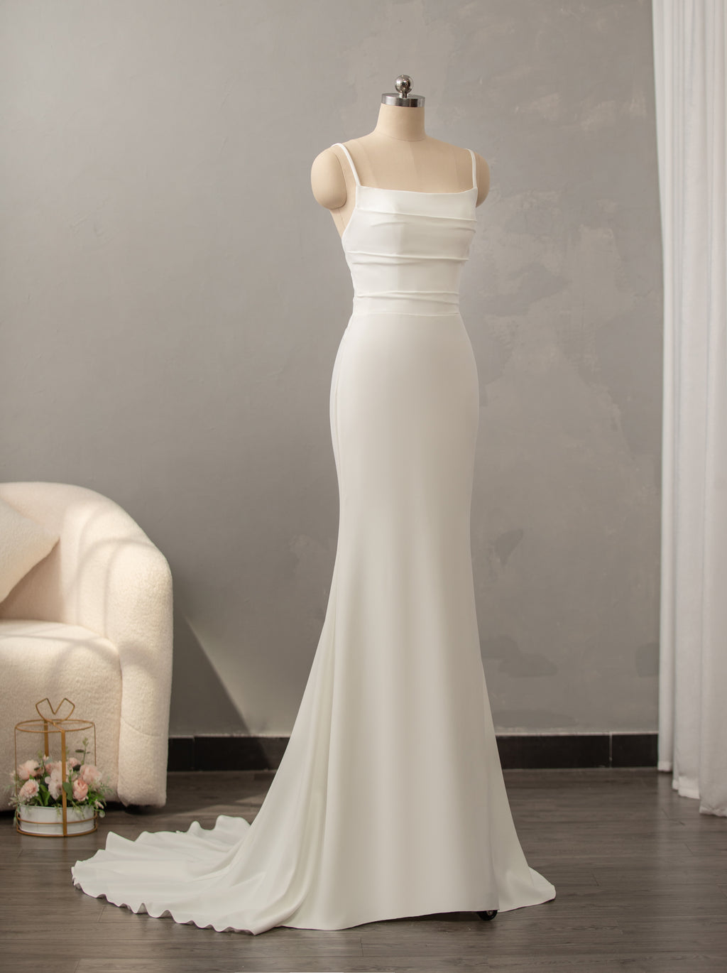 Classic Crepe Fit and Flare with Square Neckline Wedding Dress CMM2016