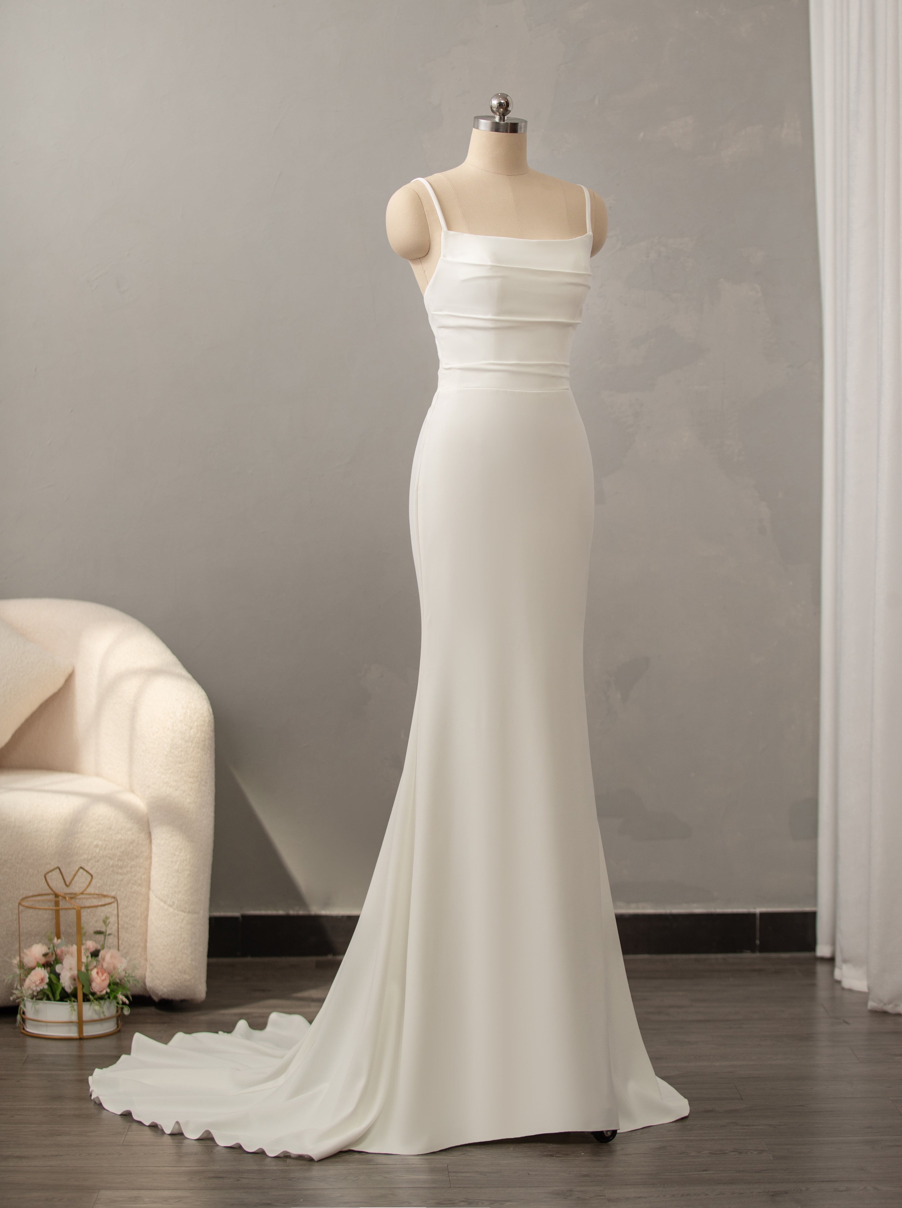 Classic Crepe Fit and Flare with Square Neckline Wedding Dress CMM2016