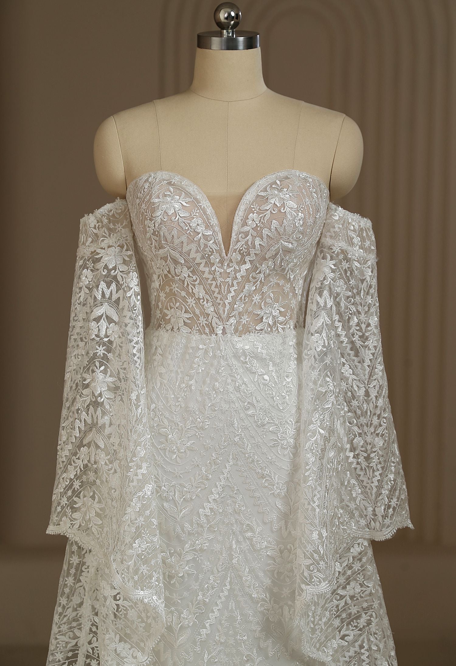 Boho Lace Wedding Dress With Detachable Sleeves CMM2017