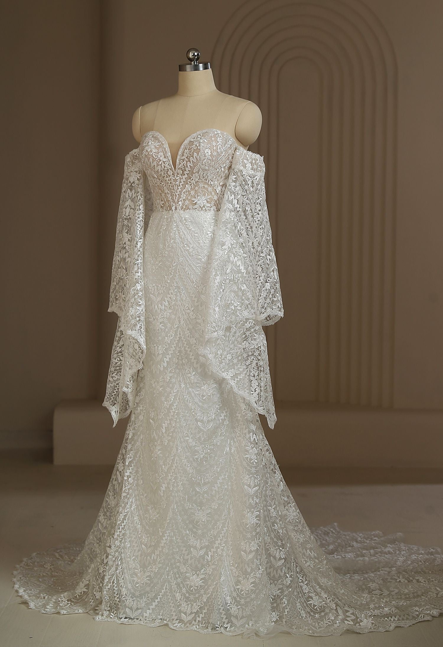 Boho Lace Wedding Dress With Detachable Sleeves CMM2017