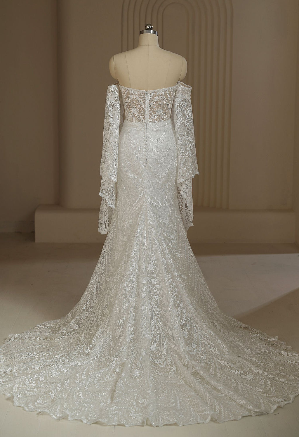 Boho Lace Wedding Dress With Detachable Sleeves CMM2017