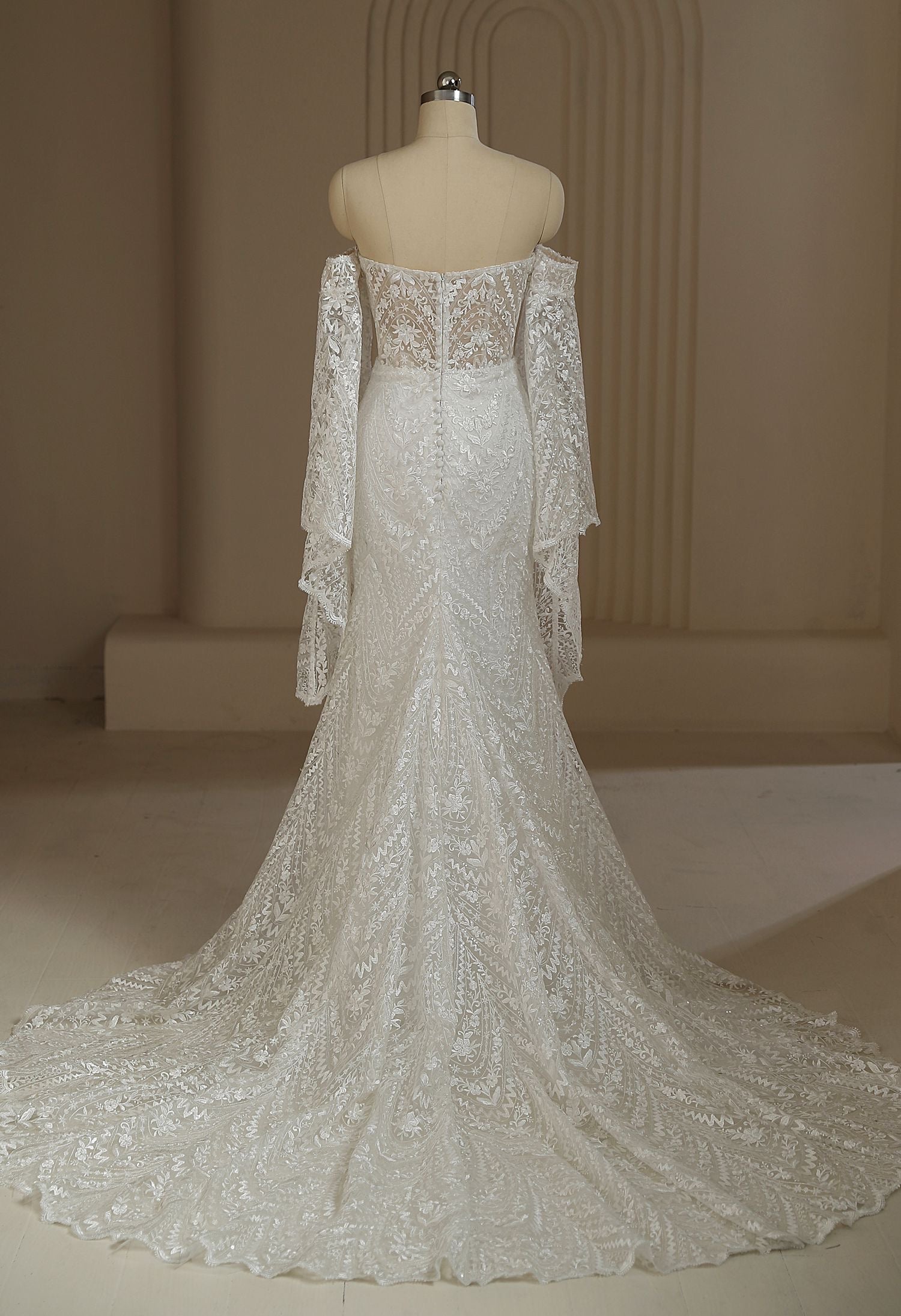 Boho Lace Wedding Dress With Detachable Sleeves CMM2017