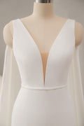 Deep V-neckline Crepe Wedding Dress with Detachable Cape CMM2015