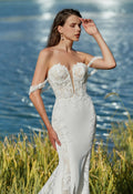 Alluring Off The Shoulder Sleeve Lace Fit-and-Flare Wedding Dress With Open Back CMM2001