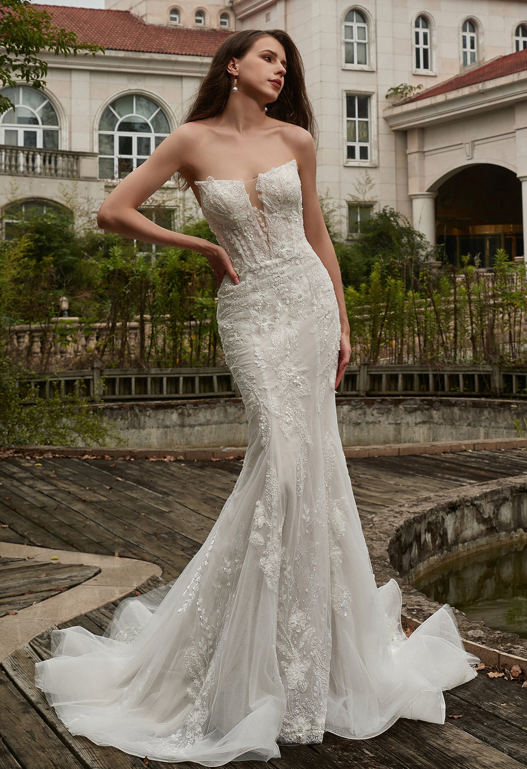 Beaded Sequins Lace And Detachable Overskirt Wedding Dress CMM2003