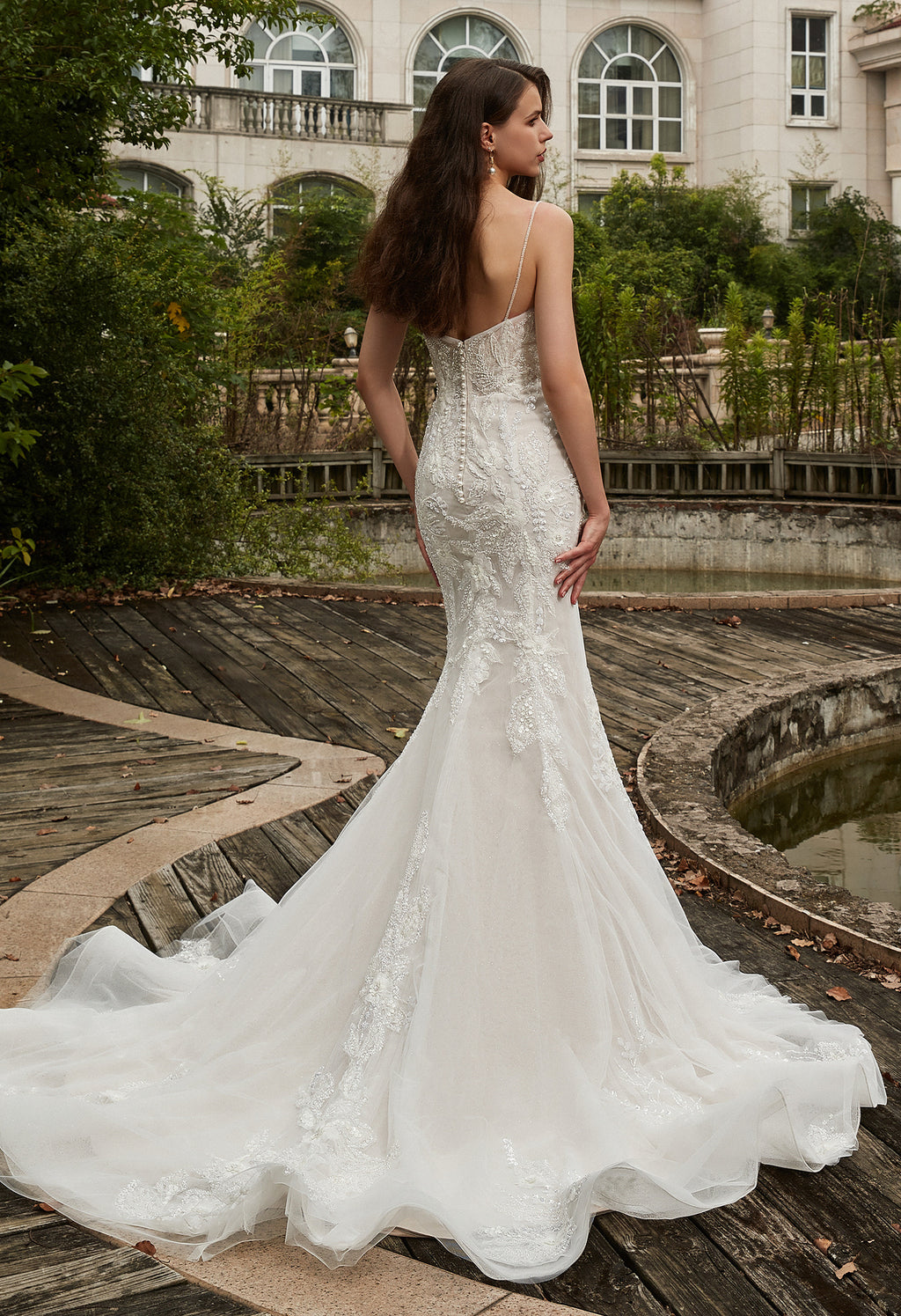 Beaded Sequins Lace And Detachable Overskirt Wedding Dress CMM2003