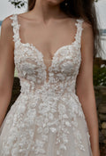 Appliques Tulle V-Neck Straps And Grace Wedding Dress CMM2004