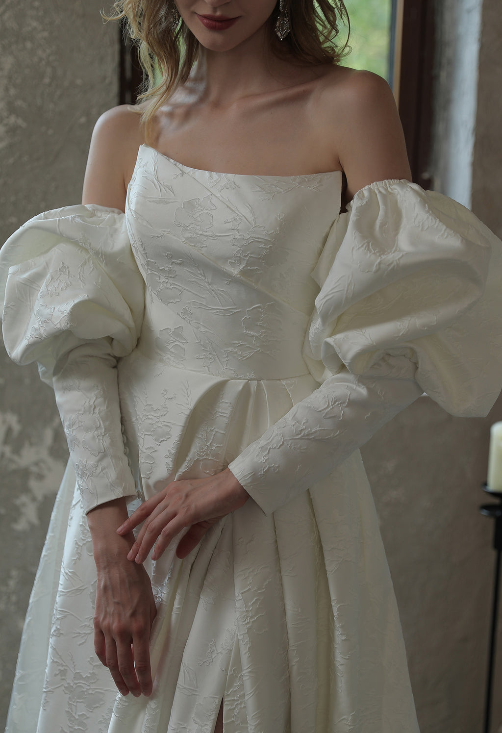 Scoop Neckline Brocade Satin Pockets Ballgown Wedding Dress CMM2005