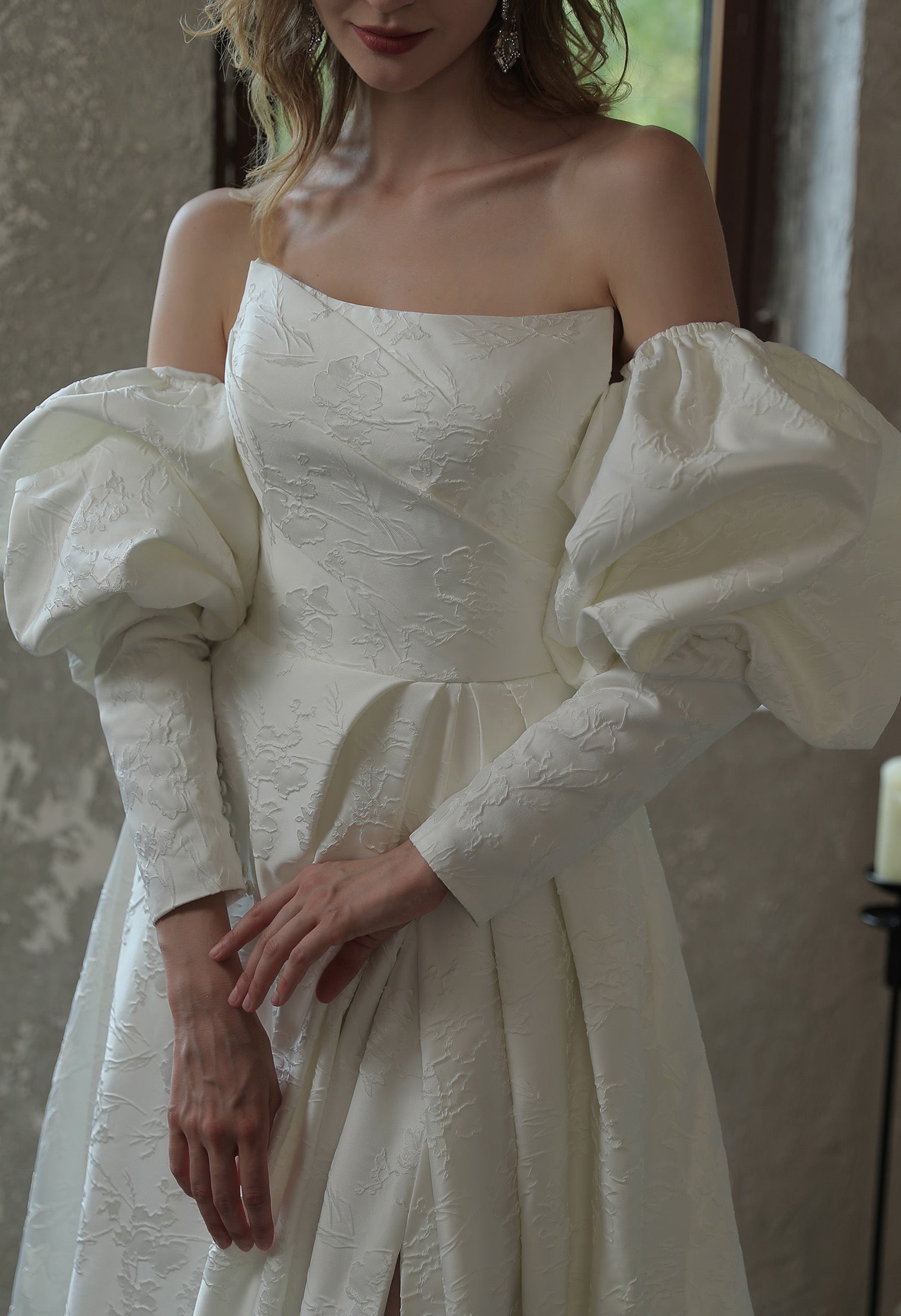 Scoop Neckline Brocade Satin Pockets Ballgown Wedding Dress CMM2005