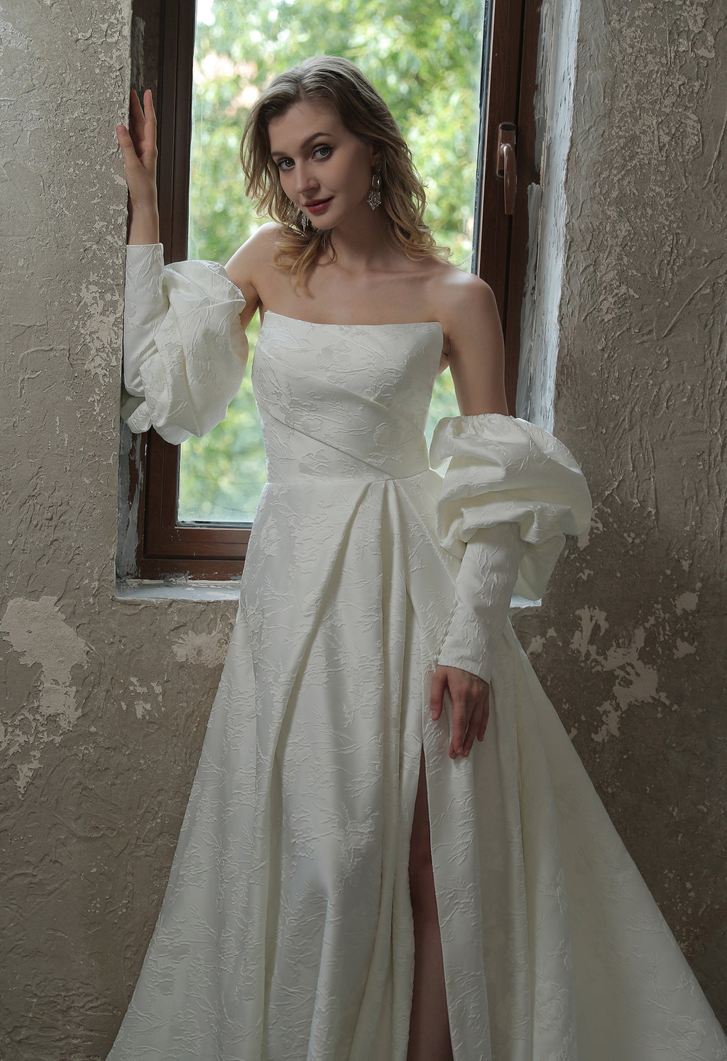 Scoop Neckline Brocade Satin Pockets Ballgown Wedding Dress CMM2005