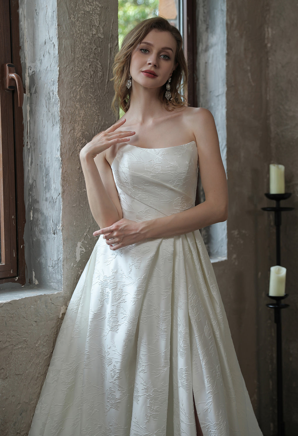 Scoop Neckline Brocade Satin Pockets Ballgown Wedding Dress CMM2005