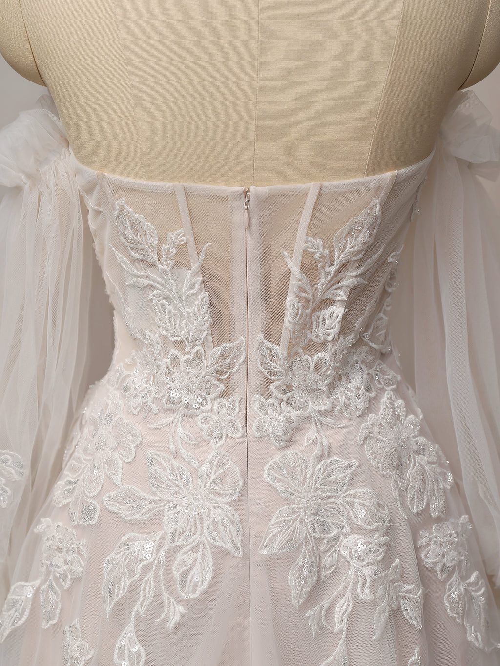 Romantic Detachable Sleeves Wedding Dress with Floral Accents CMM2027