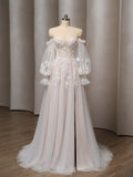 Romantic Detachable Sleeves Wedding Dress with Floral Accents CMM2027