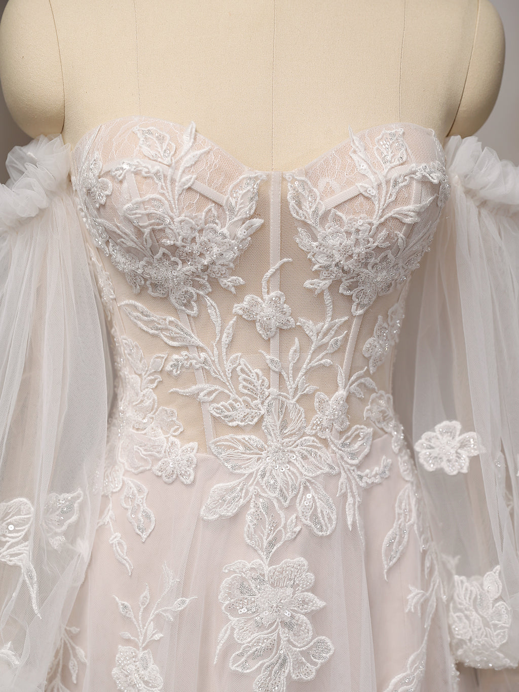 Romantic Detachable Sleeves Wedding Dress with Floral Accents CMM2027