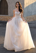 Strapless Ballgown Wedding Dress with Beaded Chain Shoulder Accent MMH2024